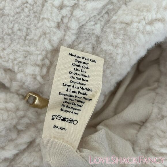 LoveShackFancy **NWOT** Darcelle Sherpa Bomber Cropped Jacket Cream De Macaron - Picture 11 of 12